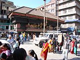 Kathmandu 05 02-2 Indra Chowk Akash Bhairab Temple The Akash Bhairav Temple, or Bhairav of the Sky Temple, is in Indra Chowk in Kathmandu. From the balcony four metal lions rear out over the street.